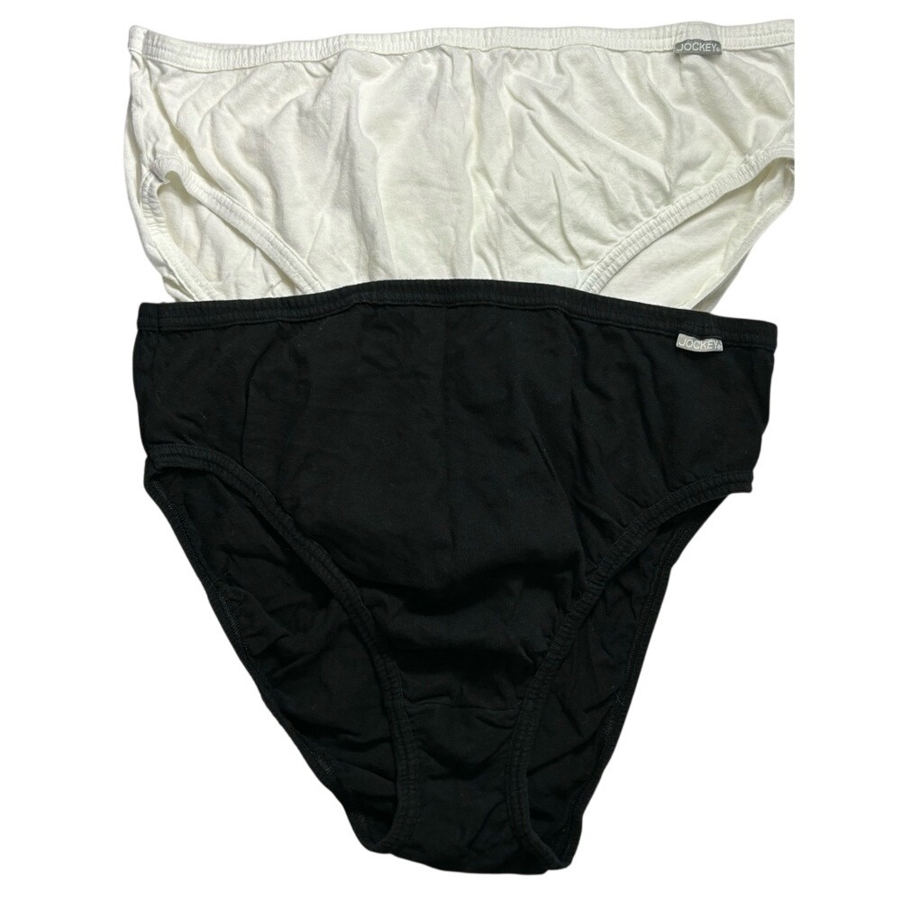 Jockey Women's Sz 9 Bundle of 2 (Black/White) Hi-Cut Panties 100% Cotton New